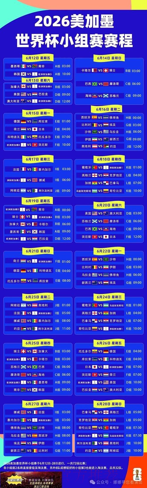 2026世界杯完整赛程今日最新时间表免费观看